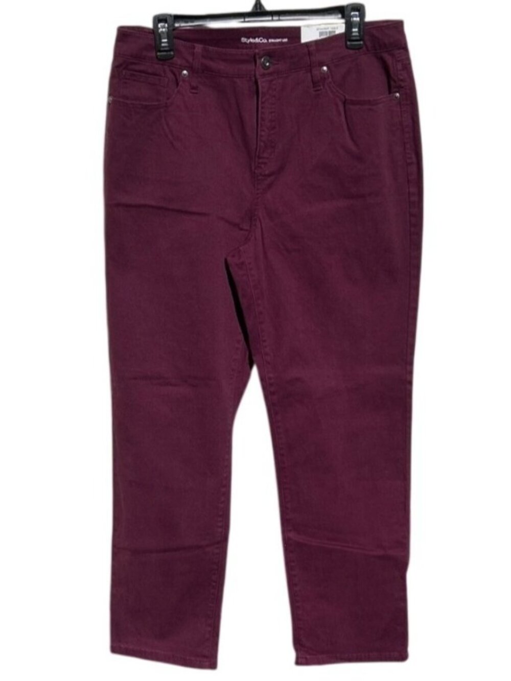 Style & Co Womens 14P Straight Leg Pants Berry Red Cotton Blend